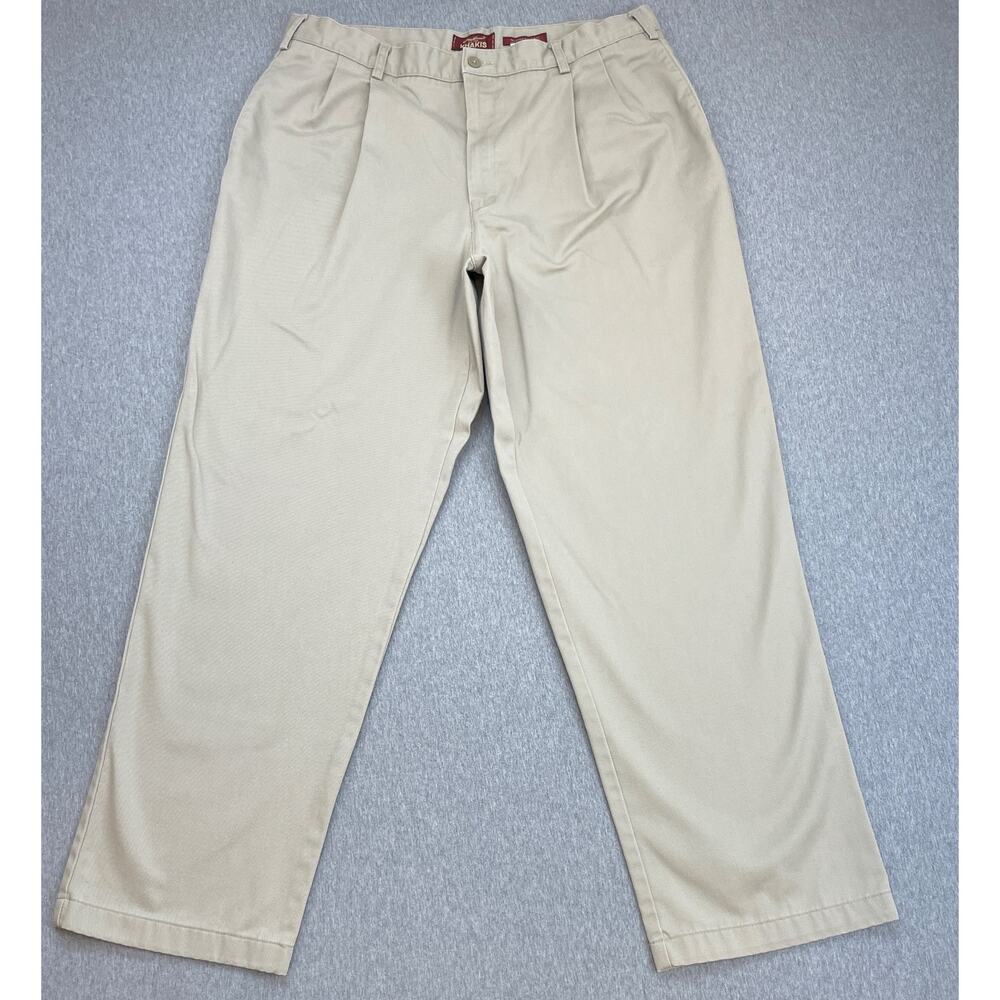 Eddie Bauer Pants Men 38 x 32 Beige Khakis 100% Cotton Relaxed Fit Pleated